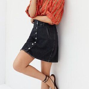 Pilcro Anthropology Button Front High Waist Retro Denim Jean Mini Skirt Black 8